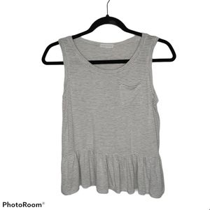 *Full Tilt Gray White Stripe Ruffle Hem Tank Top XL Coastal Coastalcore Cottage